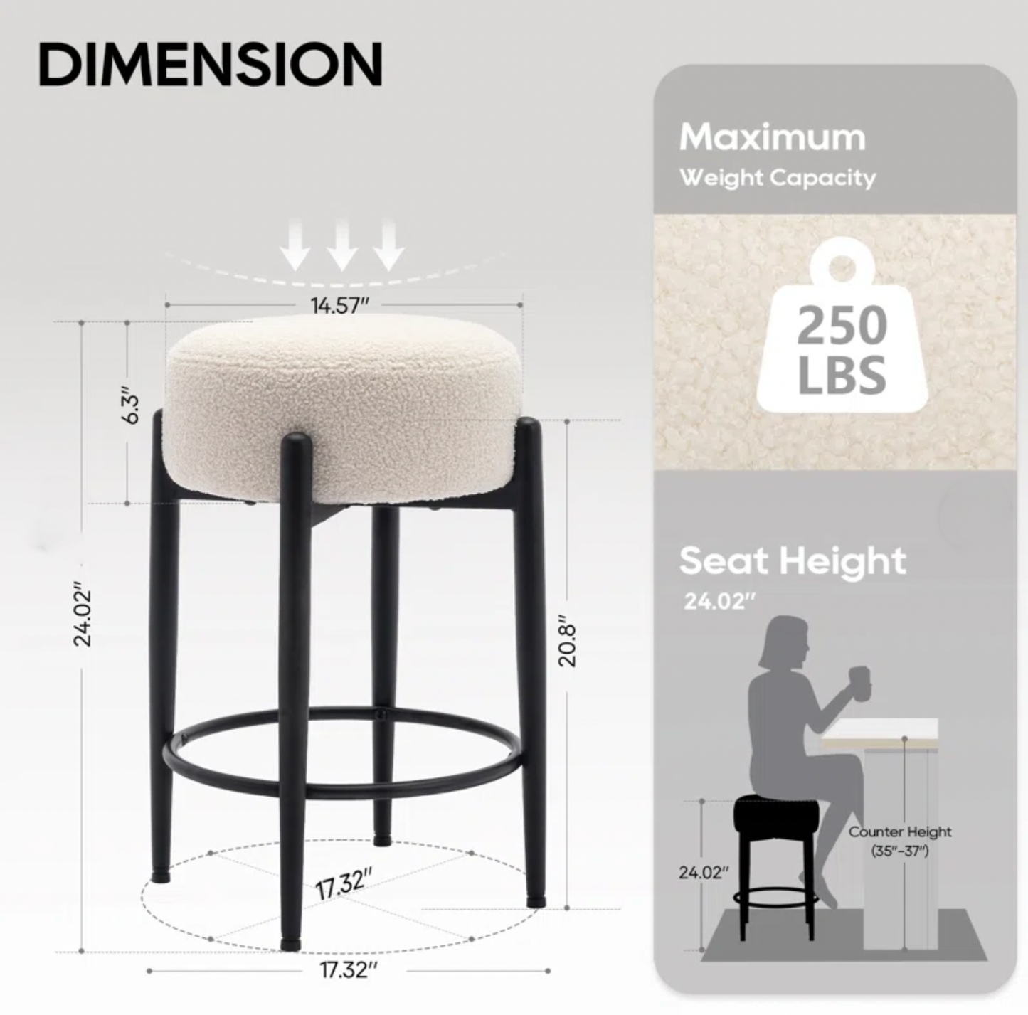 Sherpa Upholstered Counter Stool (Set of 2)